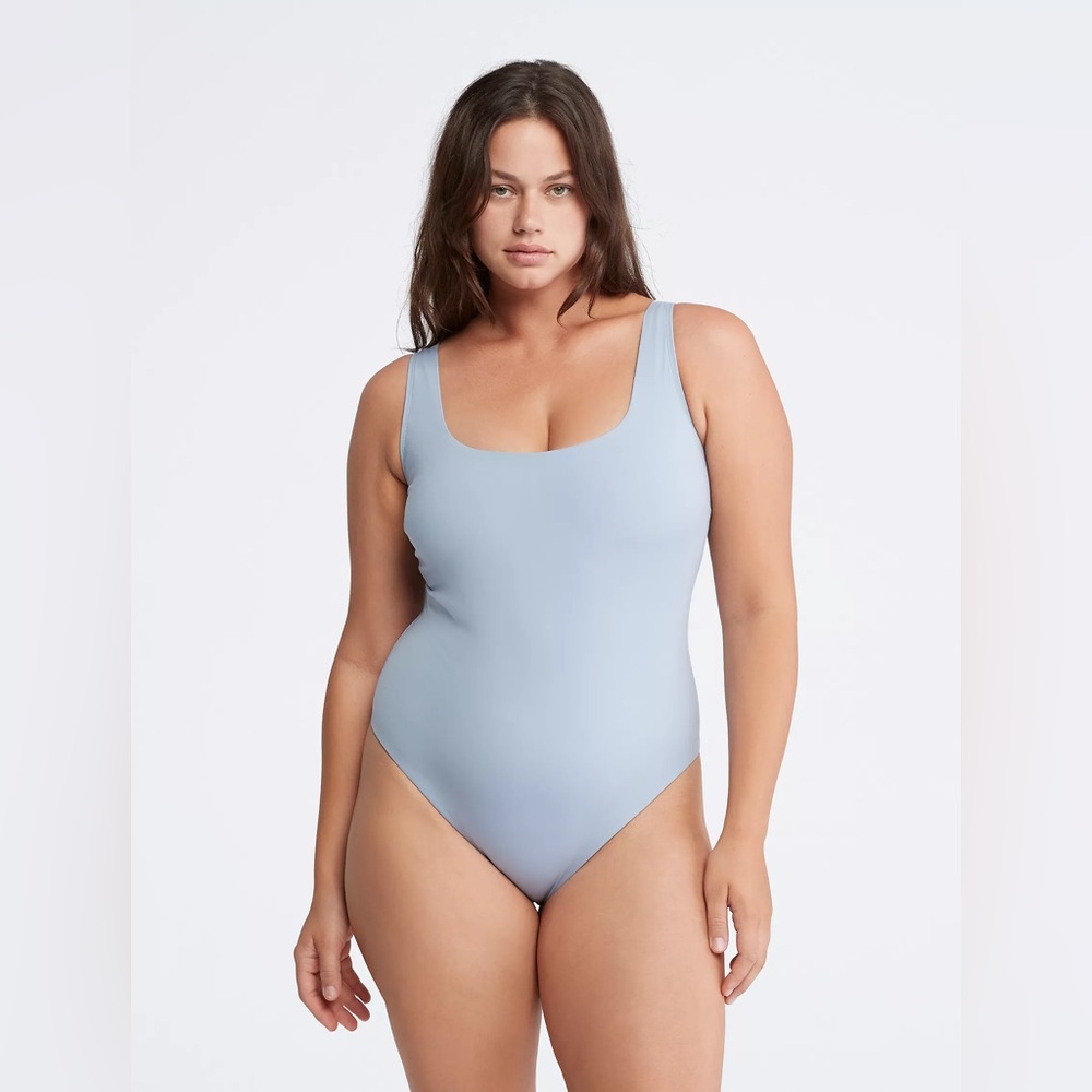 Plus Size Core Tonal Scoopneck One Piece Swimsuit Calvin Klein 1X Lovely Blue